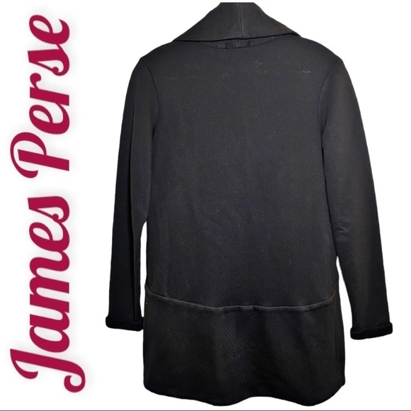 JAMES PERSE Estilo Black French Terry Cocoon Open Cardigan Sweater Coat, Medium - Picture 6 of 7